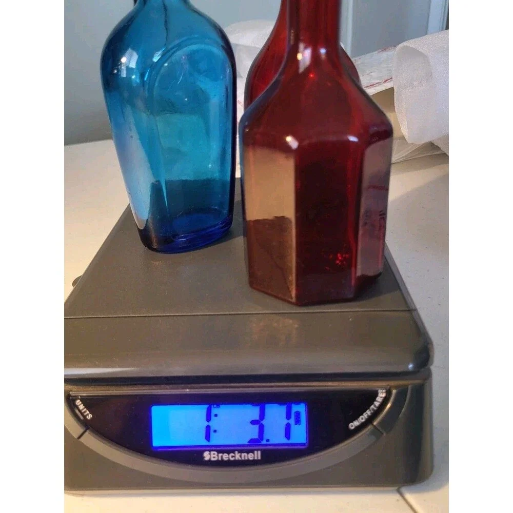 Lot 3 Vtg Wheaton Mini Apothecary Bottles Red Crown, Red Octogan, Cobalt Blue
